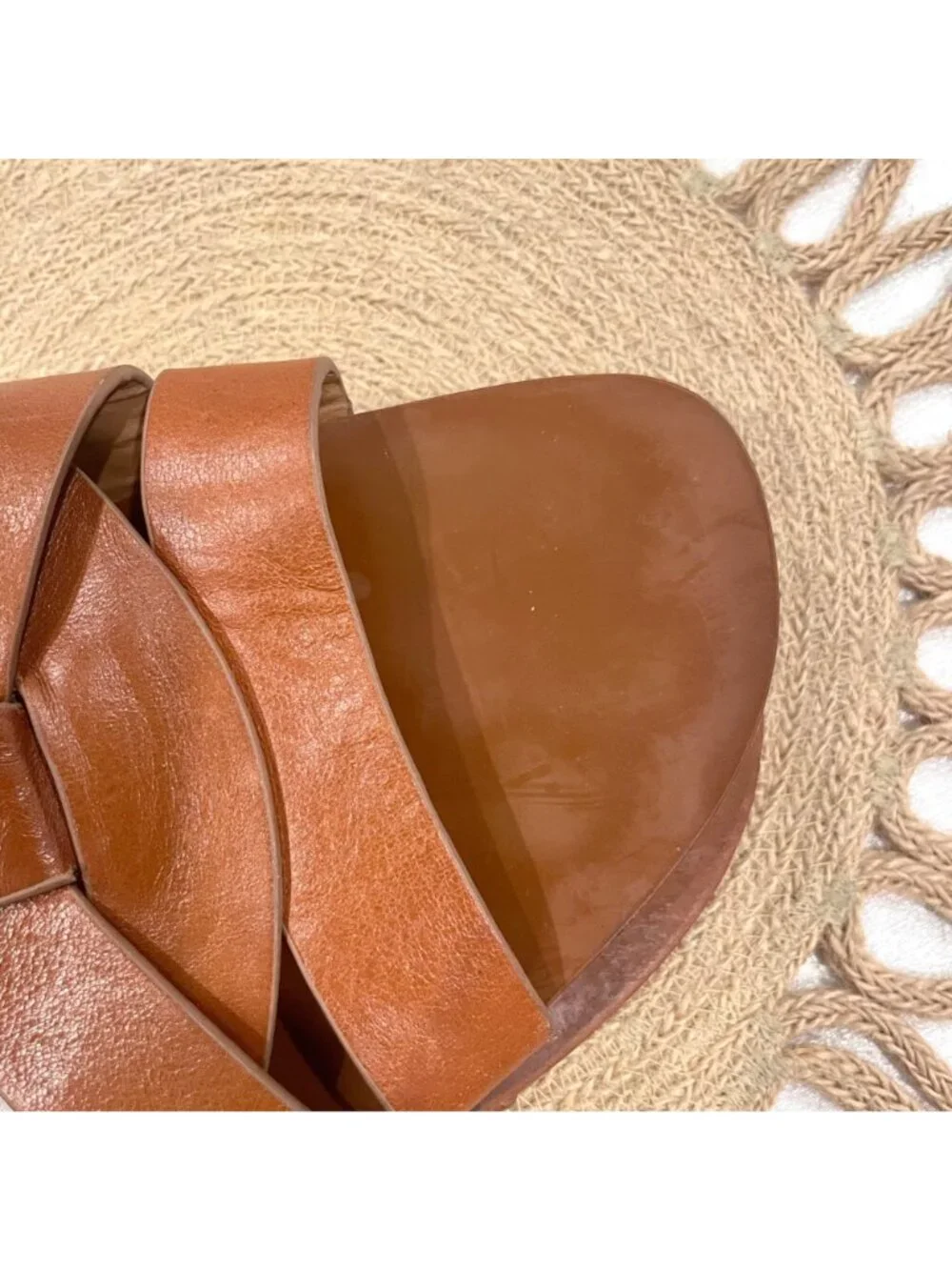 Zara Crossed Flat Leather Sandals Brown Size EU 42 Neutral Minimalist